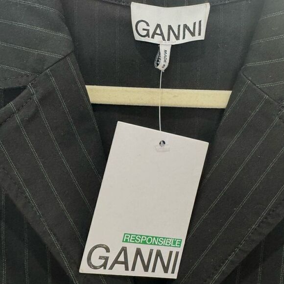 NWT GANNI + NET SUSTAIN pinstriped recycled-twill mini dress - Picture 13 of 16